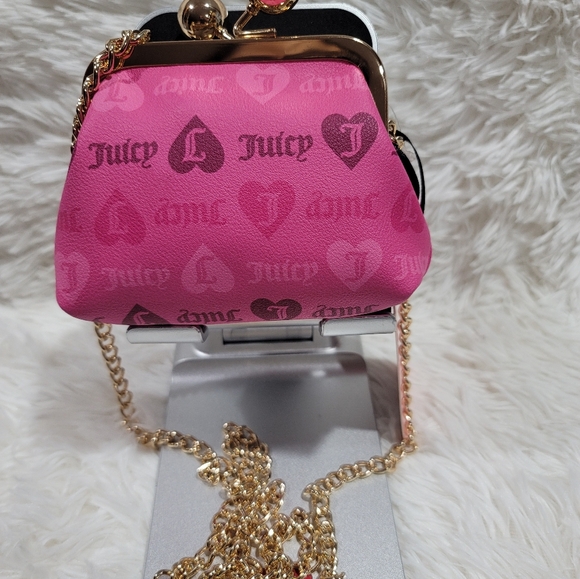 Juicy Couture Pink Girls Just Wanna Have Fun Kisslock Coin Purse w Chain New - Picture 2 of 3